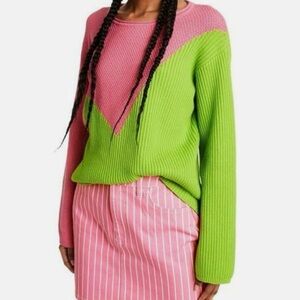 Victor Glemaud Combo Limited Edition Pink/Green Long Sleeve Sweater, Size XS